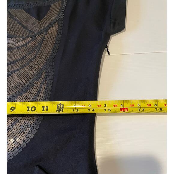 Ted Baker London Sequin Embellished Black Dress Sz 2 (US 6) Cap Sleeves Sheath - Picture 10 of 11